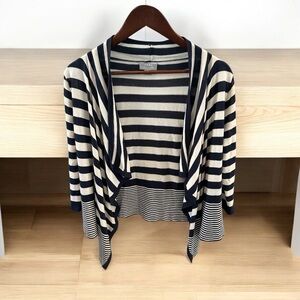 Jana Women’s M Nautical Stripe Open Front‎ Waterfall Cardigan Navy & White